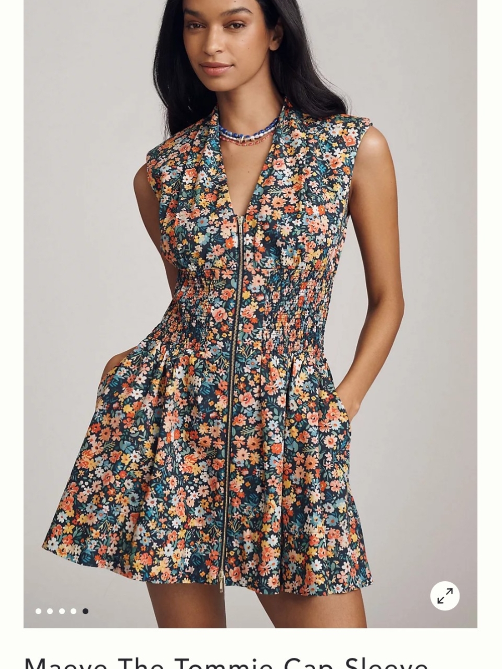Maeve Tommie Smoc Floral Zip-Front Mini Dress